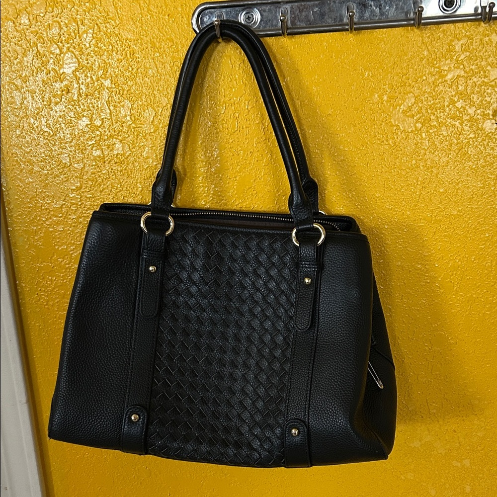 Black Woven Panel Women’s Tote Handbag